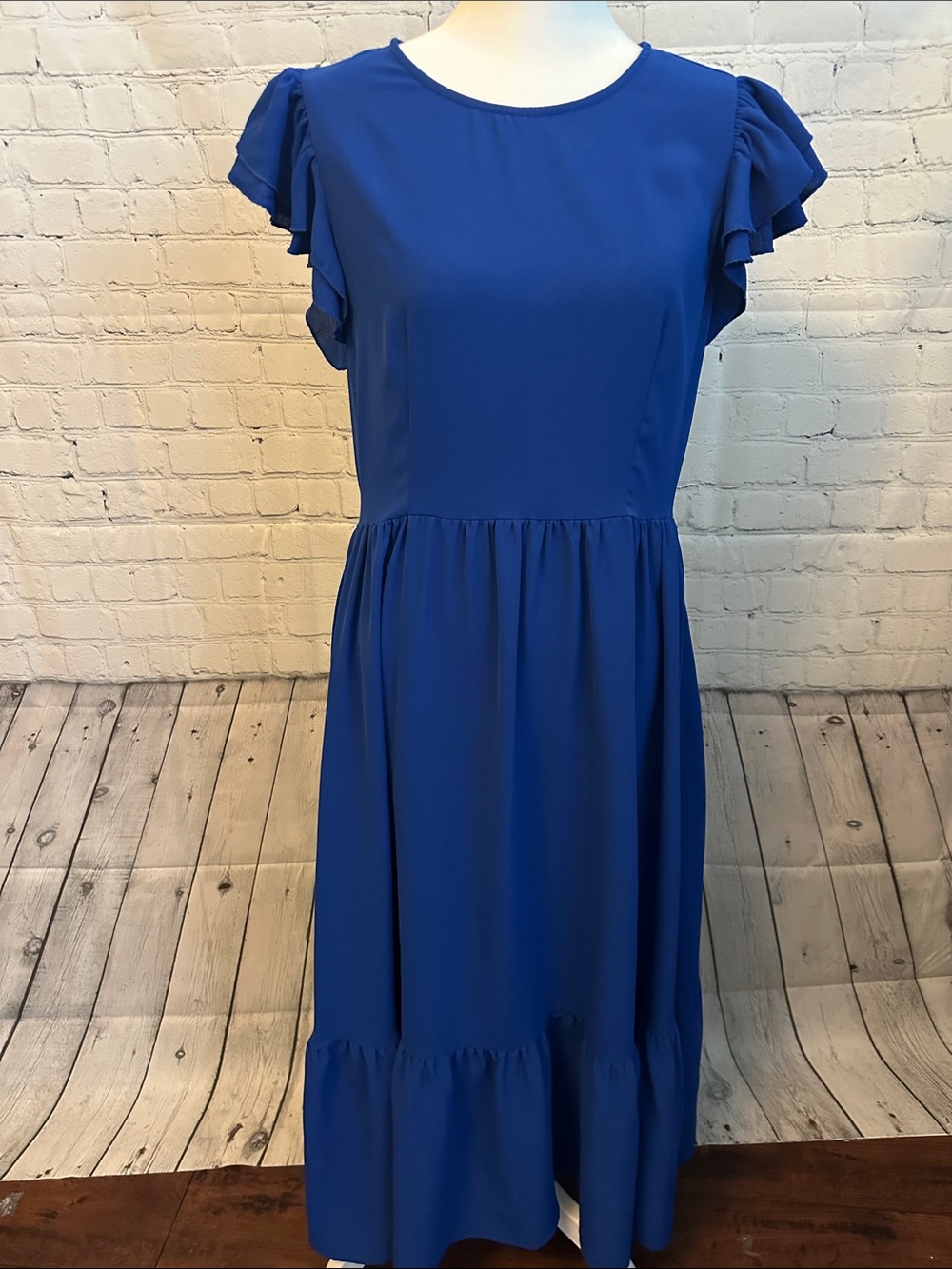 Blue Ruffle Sleeve Maxi Dress
